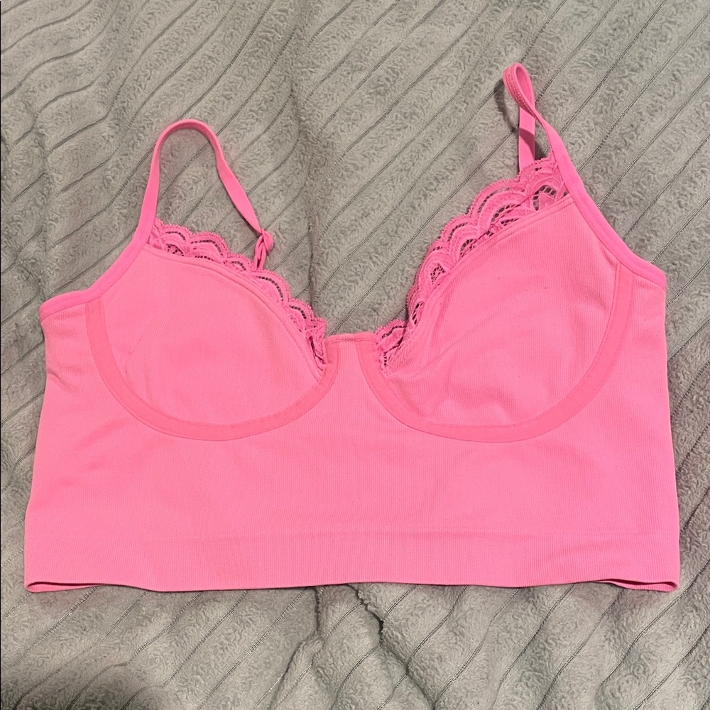 Aerie Bright Pink Lace Trim Bralette